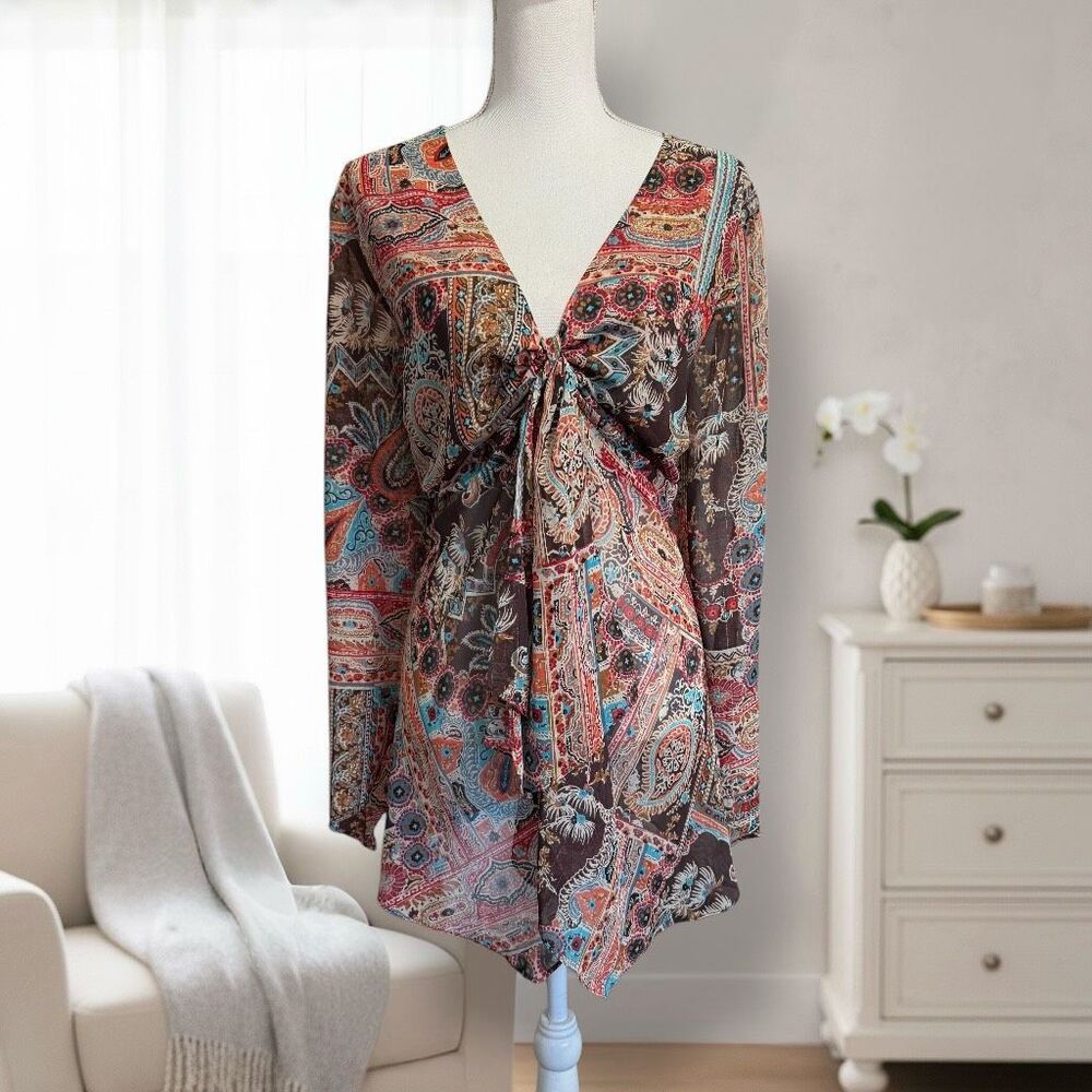 Lane Bryant Semi Sheer Boho Scarf Top Tunic Sz 18/20 2X - Picture 3 of 14